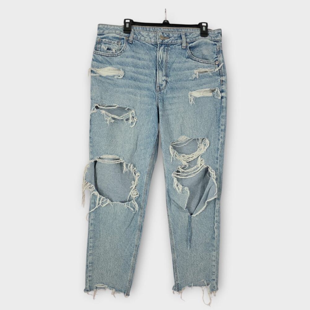 American Eagle Jeans Women's 14R Distressed Ripped Mom Jean Cropped High-Rise